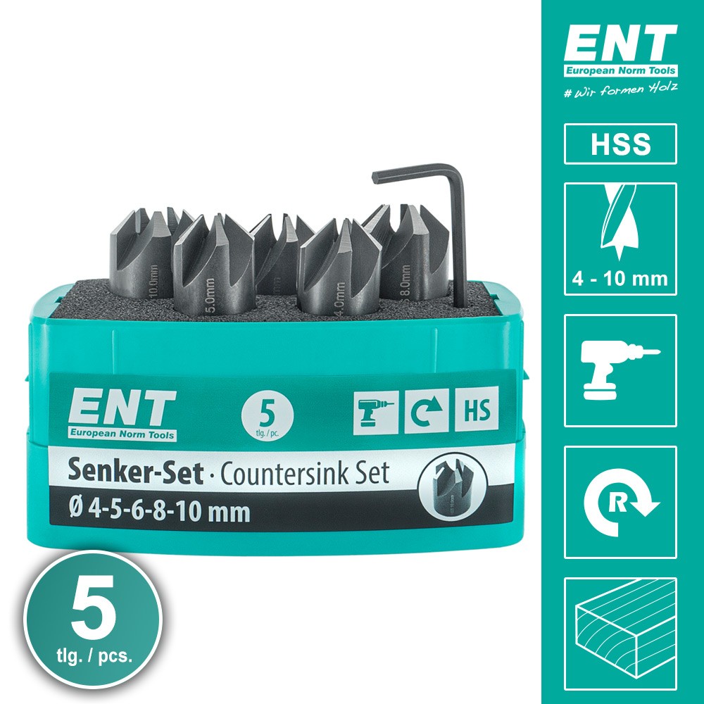 ENT 5-tlg Aufsteckversenker-Set HSS, Durchmesser (d) 4 -...